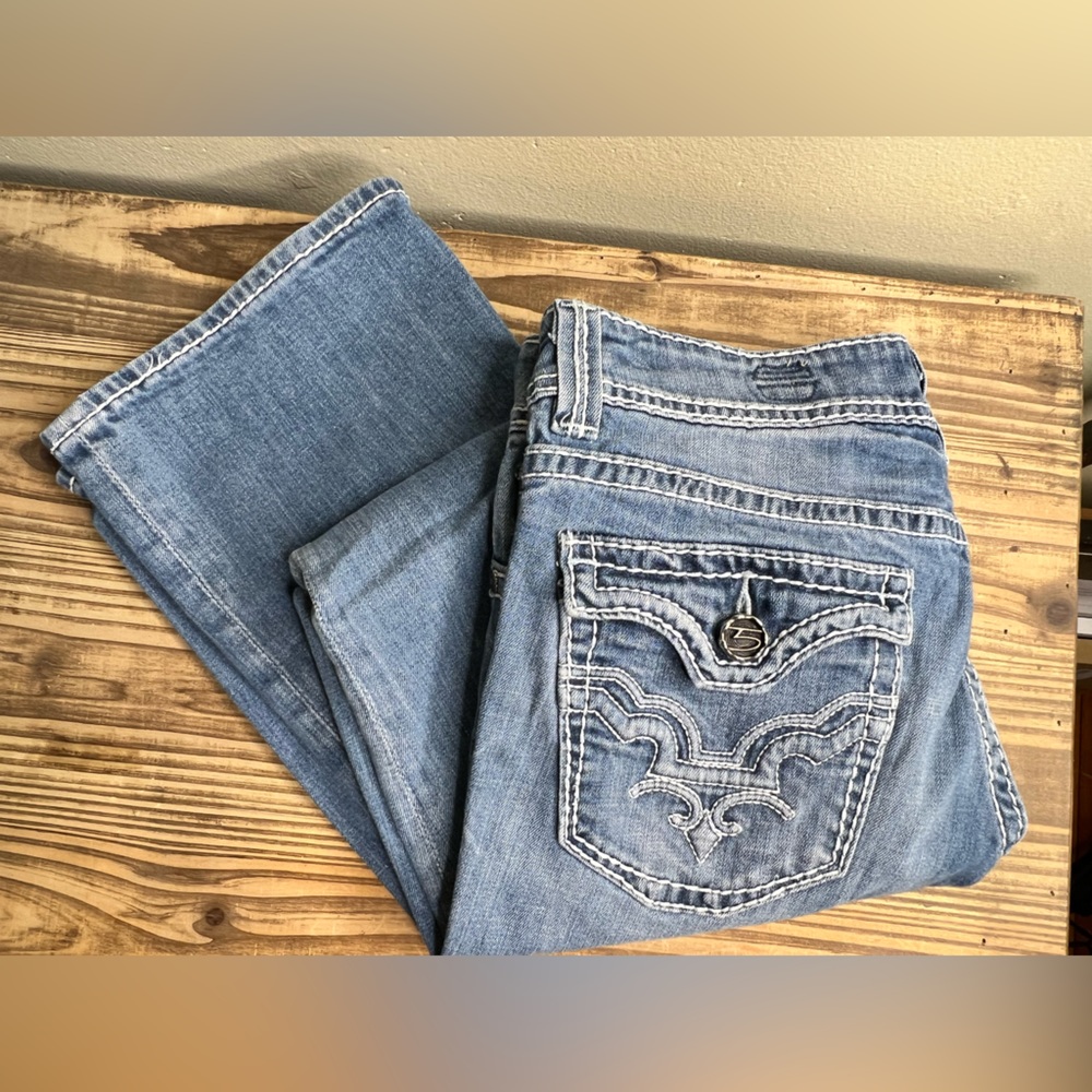 Studio 5 bootcut jeans embroidered western boho boot 29 medium wash white